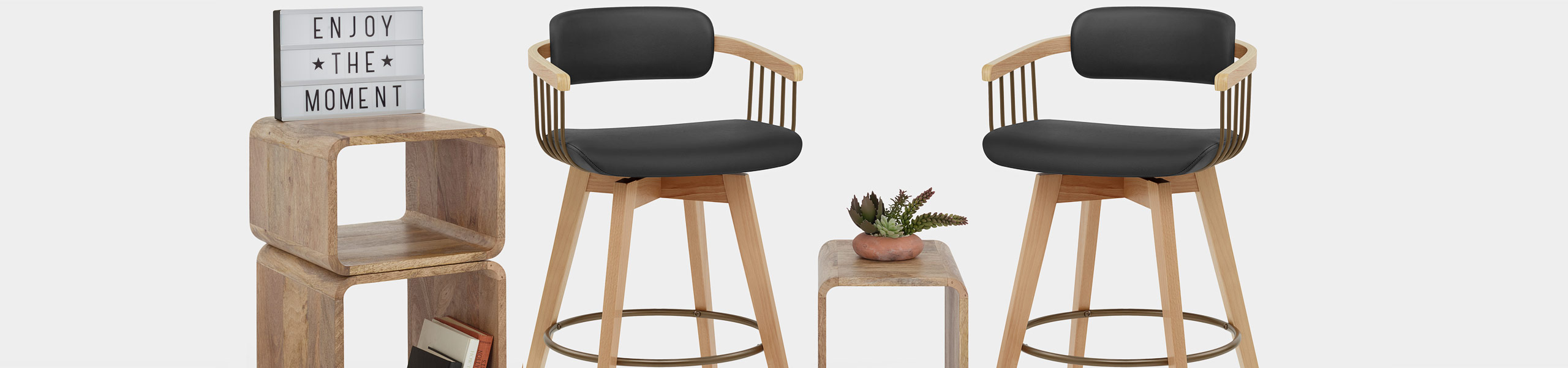 Electra Oak Real Leather Stool Black Video Banner